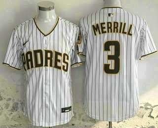 Men%27s San Diego Padres #3 Jackson Merrill White Pinstripe Limited Stitched Jersey